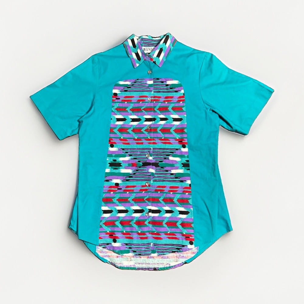 Vintage Wanda D 80s Geometric Shirt Mens M Colorful Abstract Made USA Retro